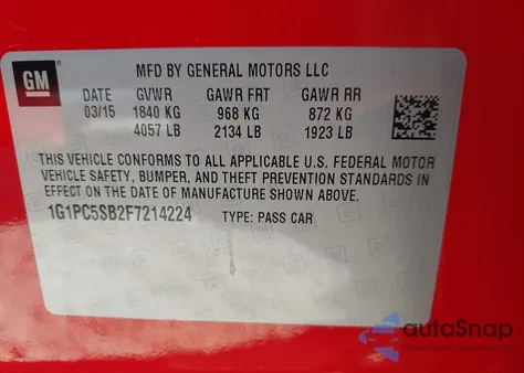2015 Chevrolet Cruze 1Lt Auto from USA, damaged, VIN 1G1PC5SB2F7214224